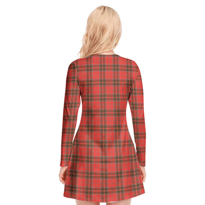 Grant Weathered Tartan Crest V-neck Long Sleeve Dress