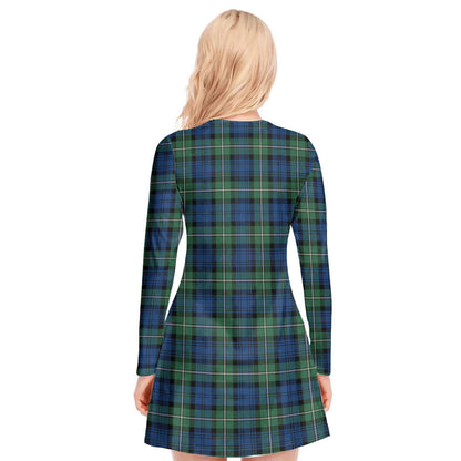 Forbes Ancient Tartan Plaid V-neck Long Sleeve Dress