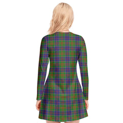 Stewart of Appin Hunting Modern Tartan Plaid V-neck Long Sleeve Dress
