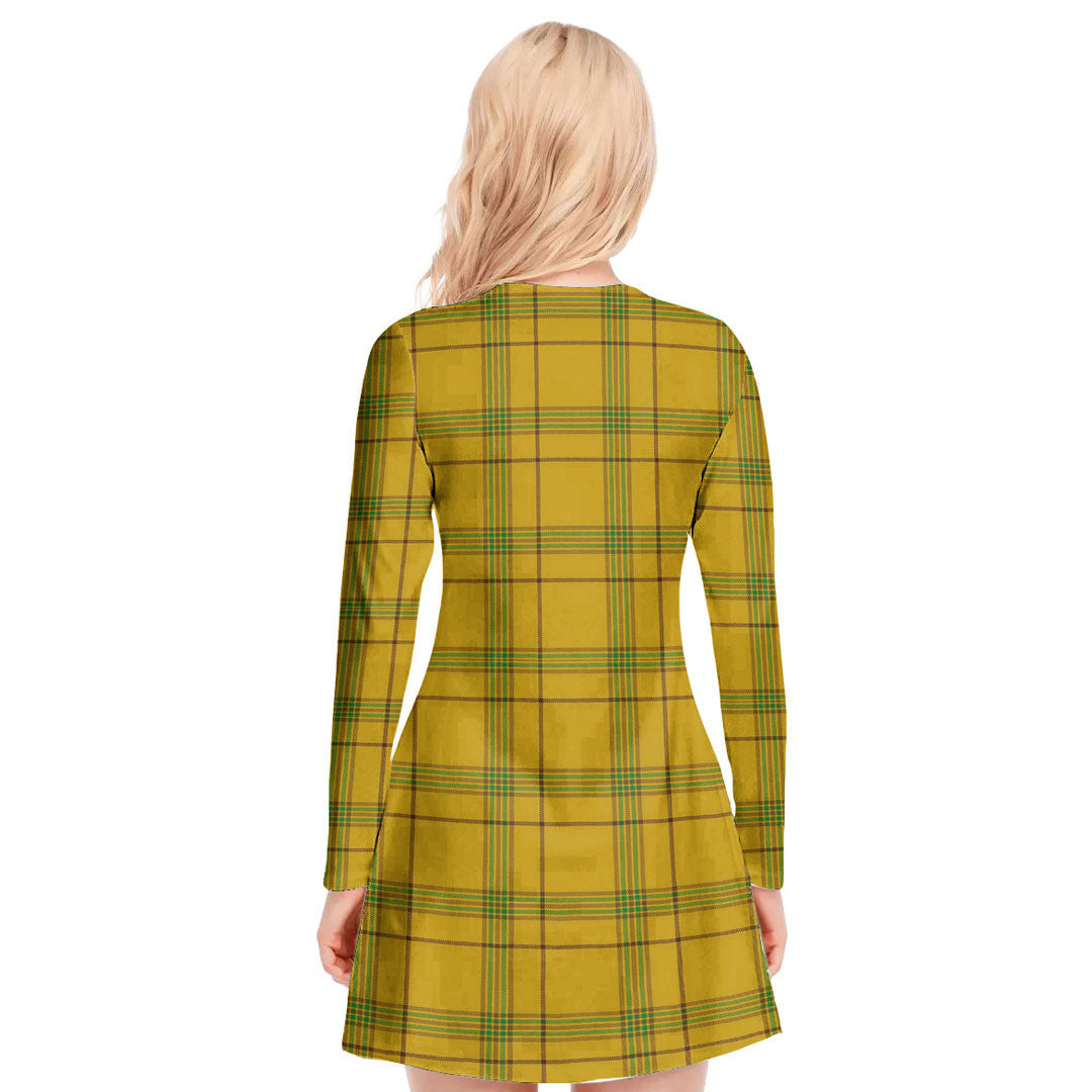 Houston Tartan Plaid V-neck Long Sleeve Dress