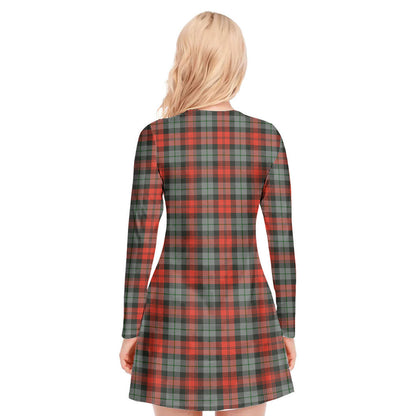 MacLachlan Weathered Tartan Crest V-neck Long Sleeve Dress