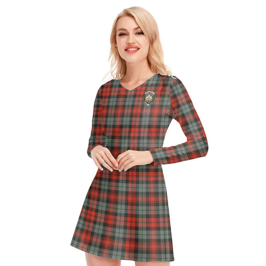 MacLachlan Weathered Tartan Crest V-neck Long Sleeve Dress