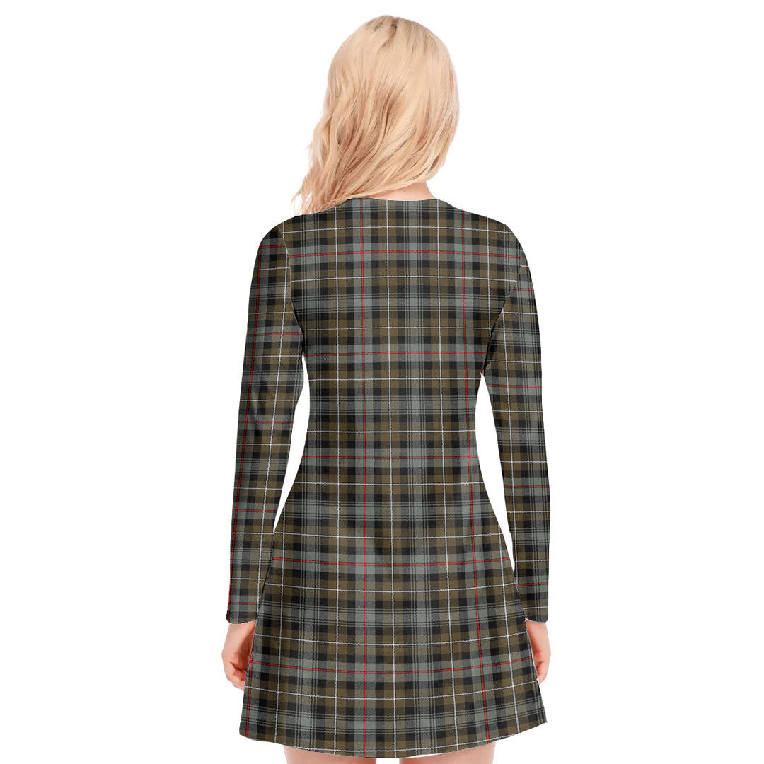 MacKenzie Weathered Tartan Plaid V-neck Long Sleeve Dress