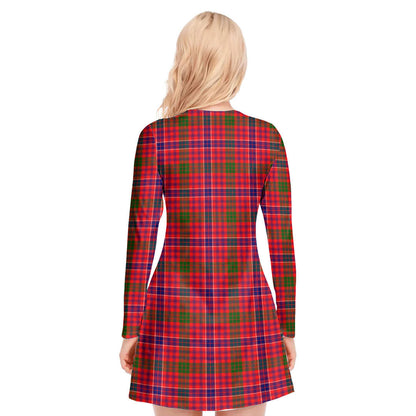 MacRae Modern Tartan Crest V-neck Long Sleeve Dress