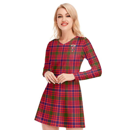 MacRae Modern Tartan Crest V-neck Long Sleeve Dress