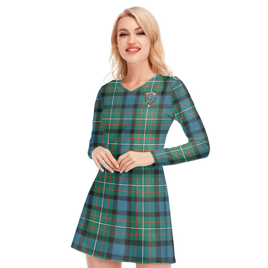 FERGUSON ANCIENT Tartan Crest V-neck Long Sleeve Dress