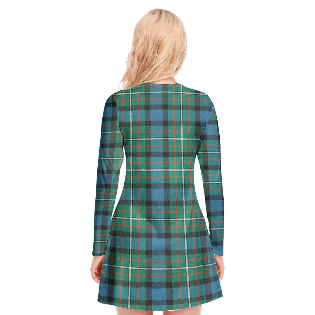 FERGUSON ANCIENT Tartan Crest V-neck Long Sleeve Dress