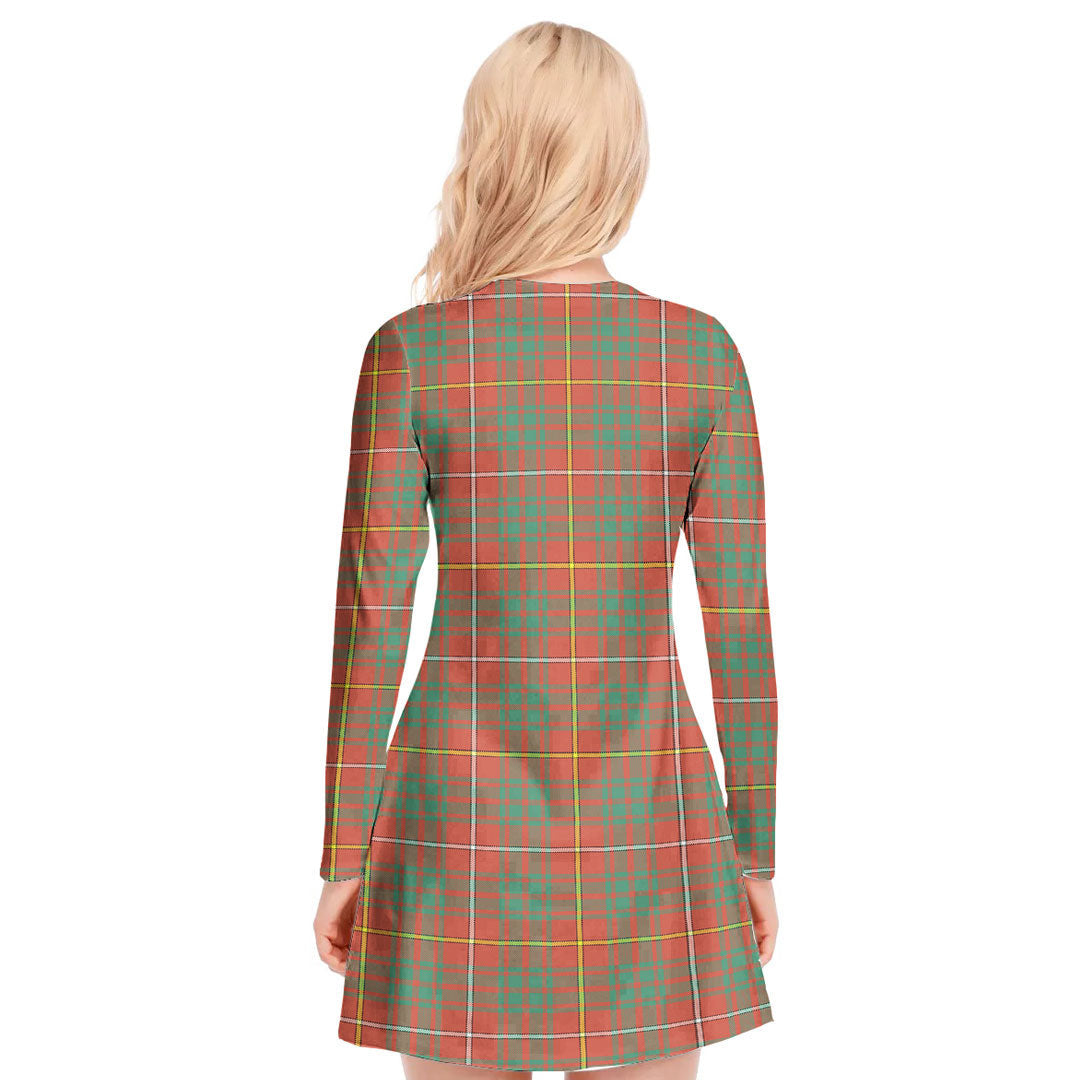 Bruce Ancient Tartan Plaid V-neck Long Sleeve Dress