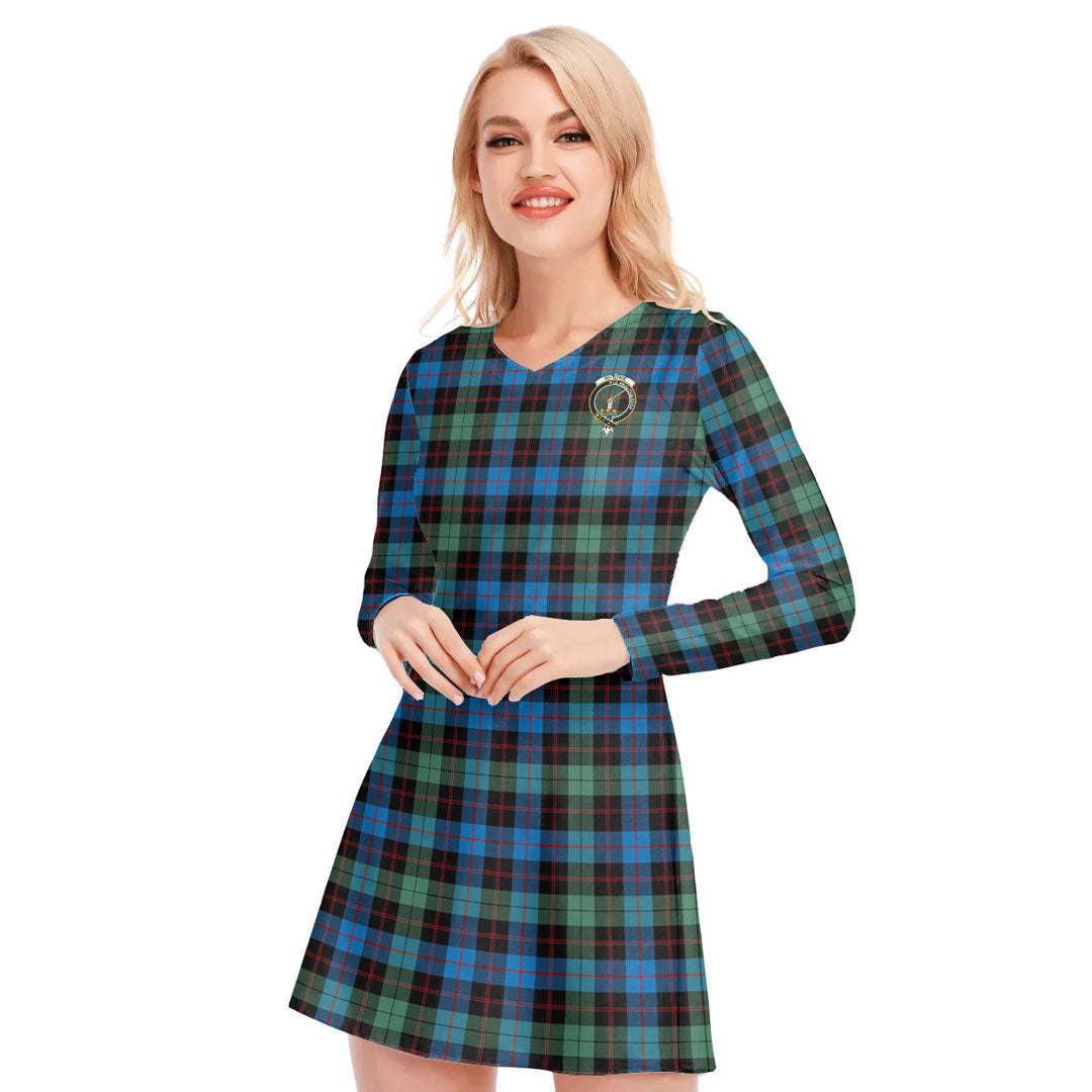 Guthrie Ancient Tartan Crest V-neck Long Sleeve Dress