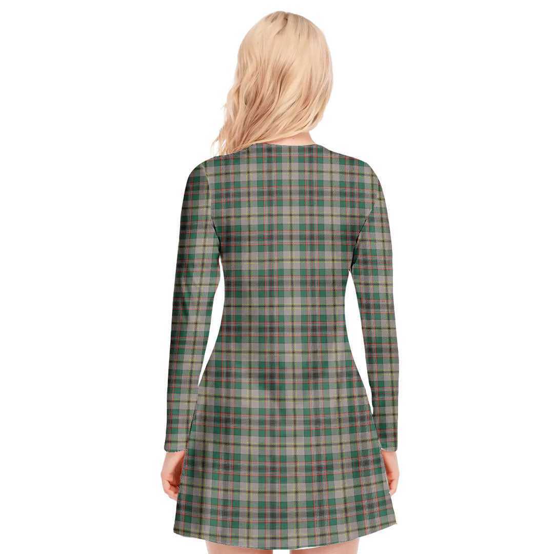 Craig Ancient Tartan Plaid V-neck Long Sleeve Dress