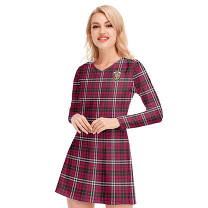 Little Tartan Crest V-neck Long Sleeve Dress