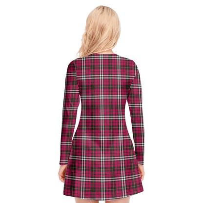 Little Tartan Crest V-neck Long Sleeve Dress