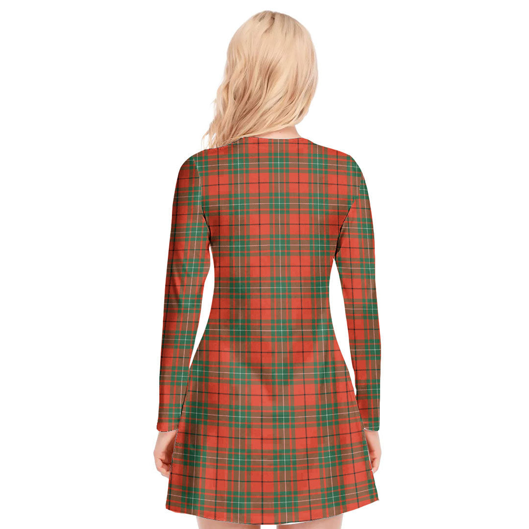 MacAulay Ancient Tartan Plaid V-neck Long Sleeve Dress