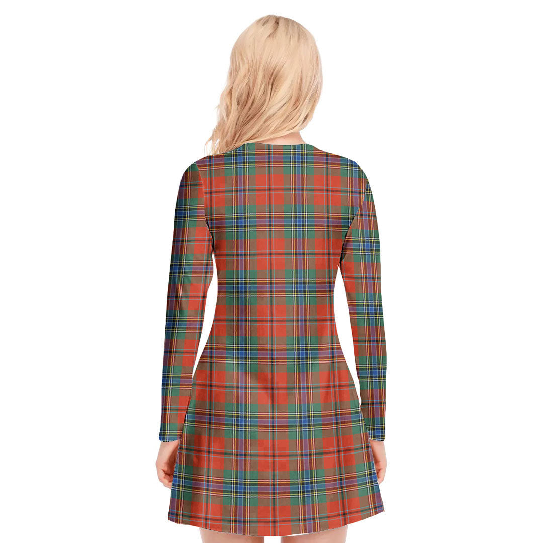 MacLean of Duart Ancient Tartan Crest V-neck Long Sleeve Dress