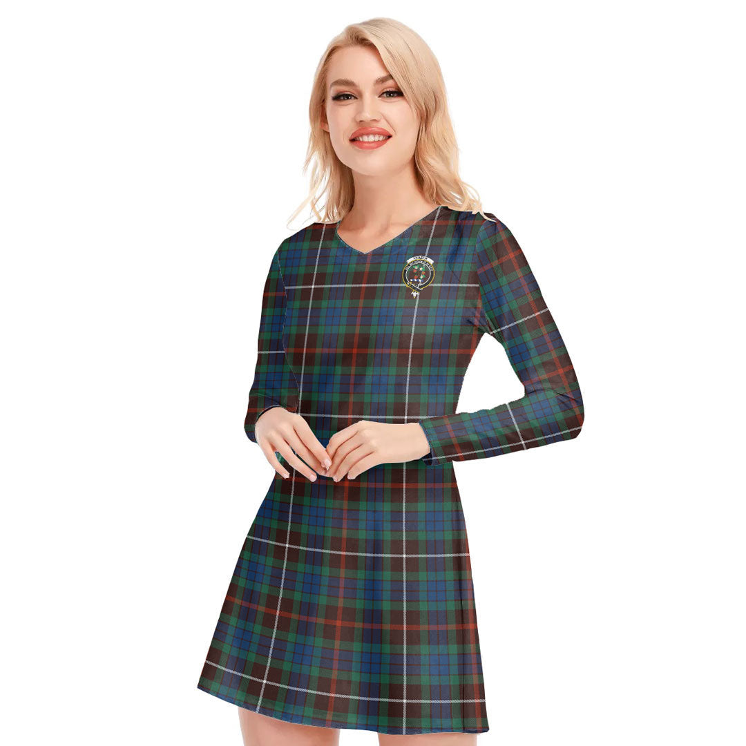 Fraser Hunting Ancient Tartan Crest V-neck Long Sleeve Dress