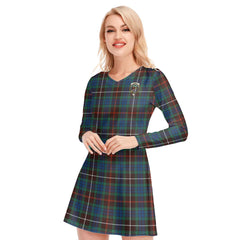 Fraser Hunting Ancient Tartan Crest V-neck Long Sleeve Dress