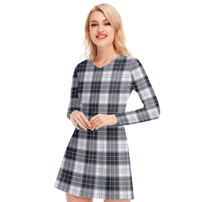 MacRae Dress Modern Tartan Plaid V-neck Long Sleeve Dress