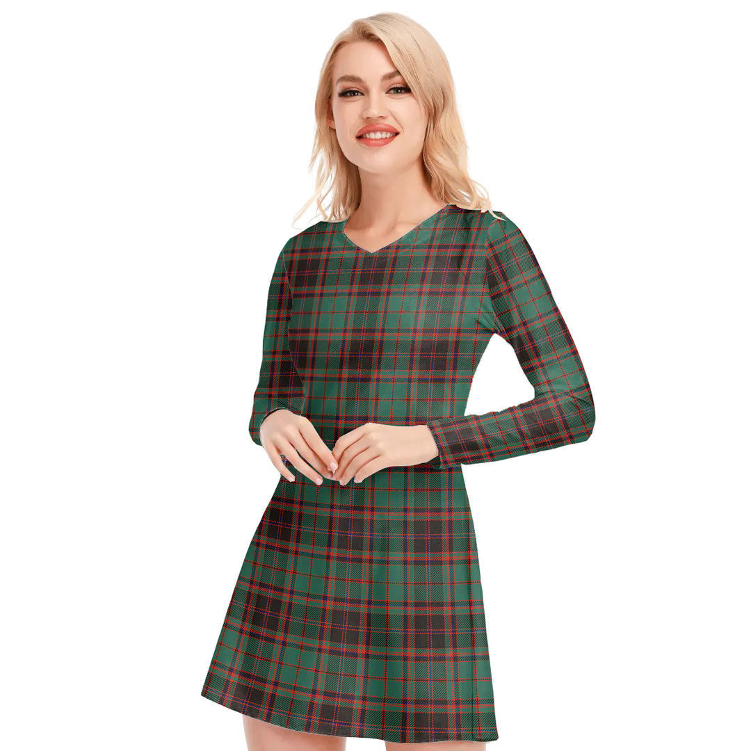 Buchan Ancient Tartan Plaid V-neck Long Sleeve Dress