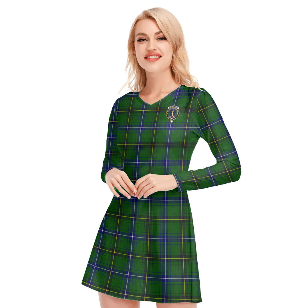 Henderson Modern Tartan Crest V-neck Long Sleeve Dress