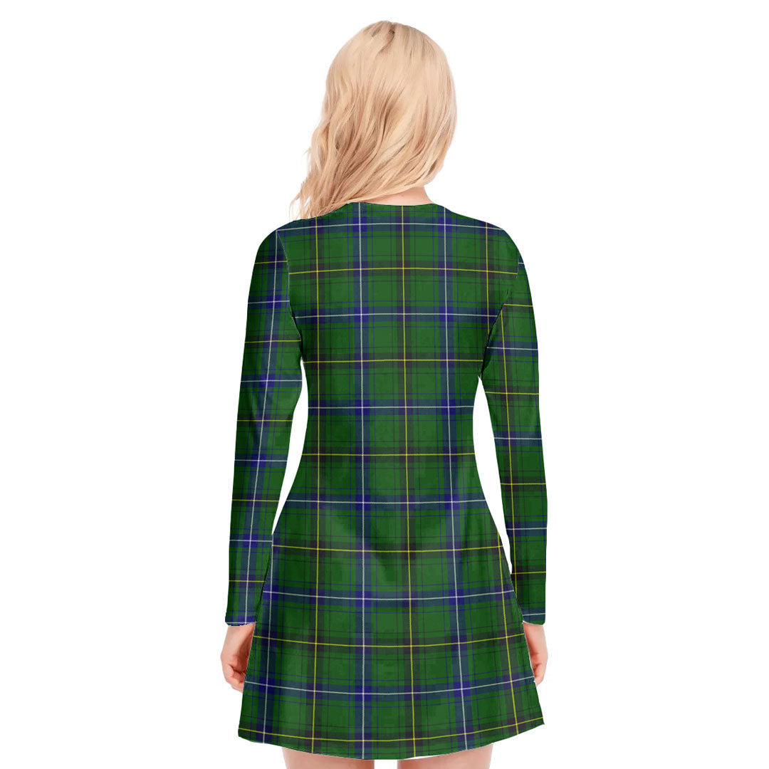 Henderson Modern Tartan Crest V-neck Long Sleeve Dress