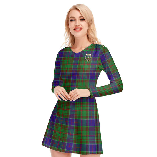 Adam Tartan Crest V-neck Long Sleeve Dress