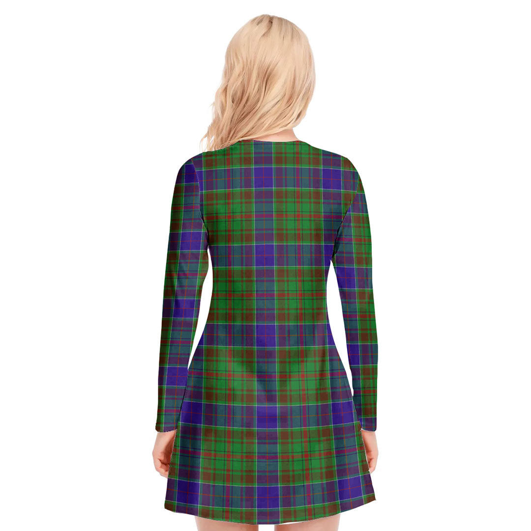 Adam Tartan Crest V-neck Long Sleeve Dress