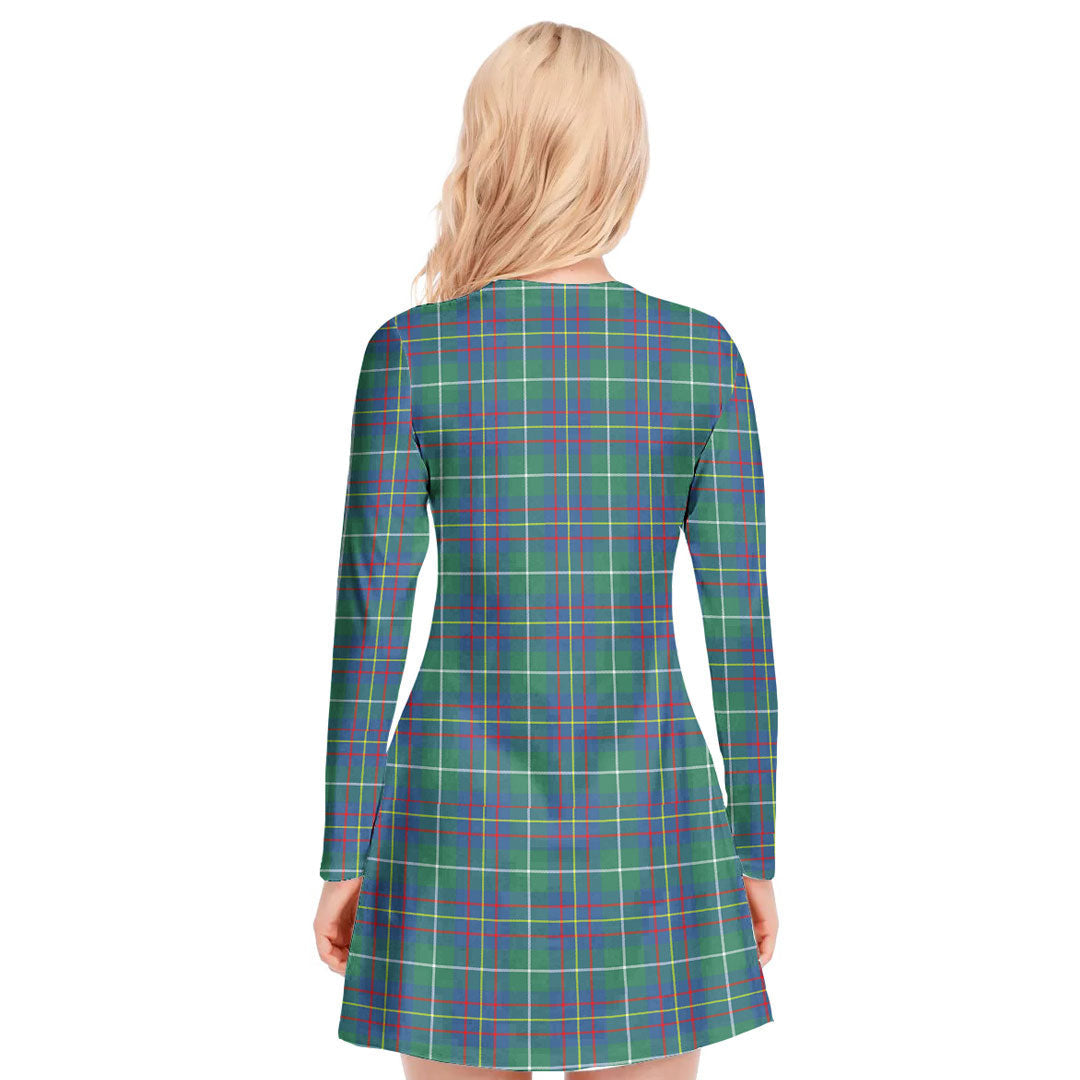 Inglis Ancient Tartan Plaid V-neck Long Sleeve Dress