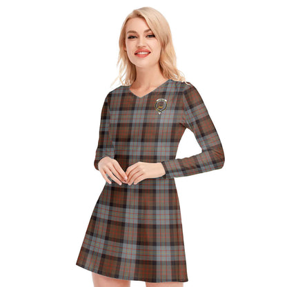 Cameron of Erracht Weathered Tartan Crest V-neck Long Sleeve Dress