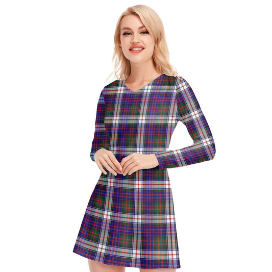 MacDonald Dress Modern Tartan Plaid V-neck Long Sleeve Dress