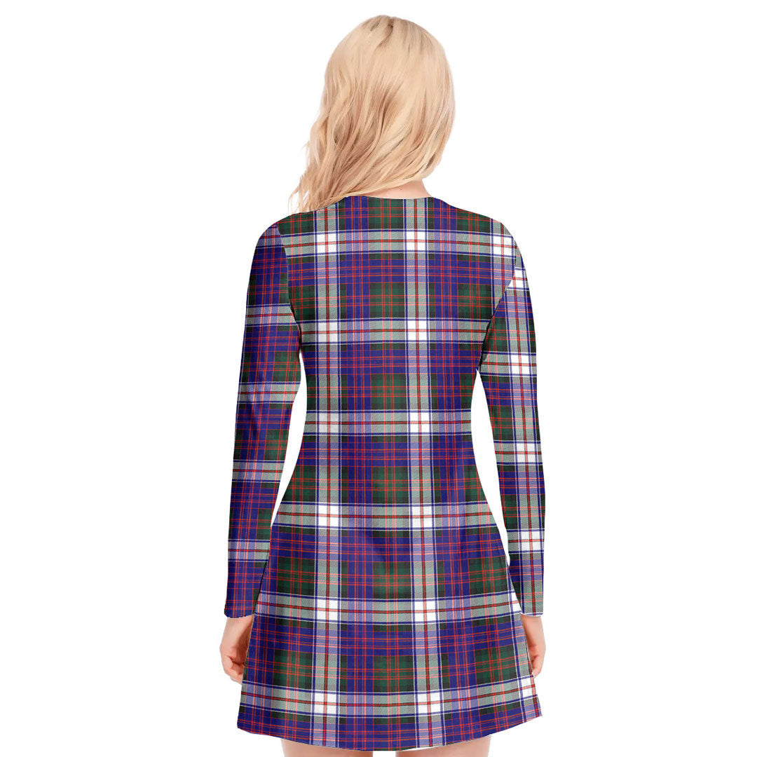 MacDonald Dress Modern Tartan Plaid V-neck Long Sleeve Dress