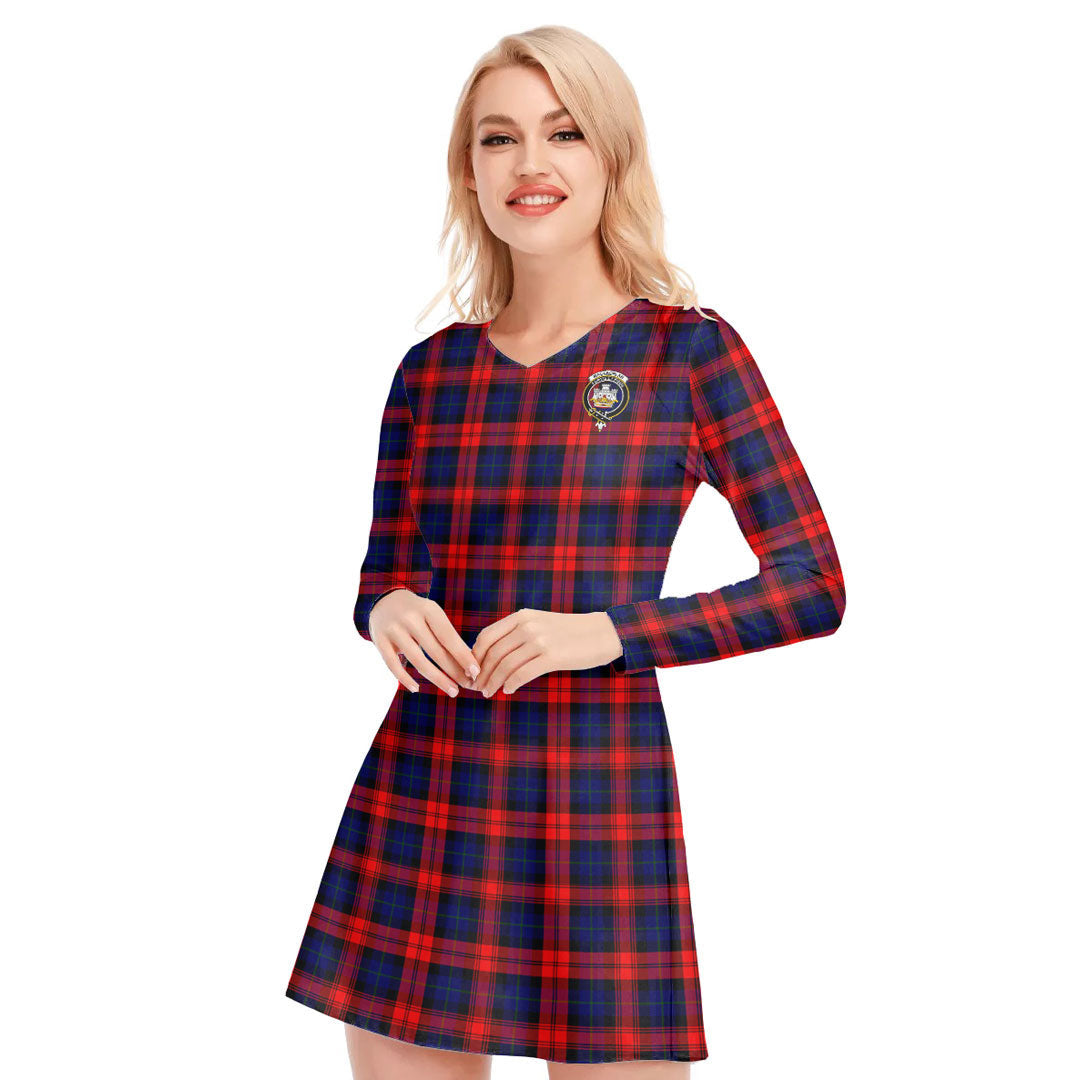 MacLachlan Modern Tartan Crest V-neck Long Sleeve Dress