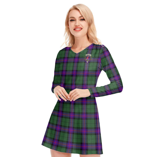 Armstrong Modern Tartan Crest V-neck Long Sleeve Dress