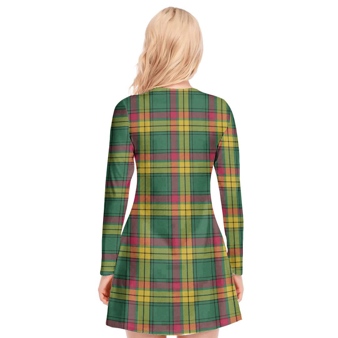 MacMillan Old Ancient Tartan Plaid V-neck Long Sleeve Dress