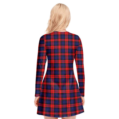 MacLachlan Modern Tartan Crest V-neck Long Sleeve Dress