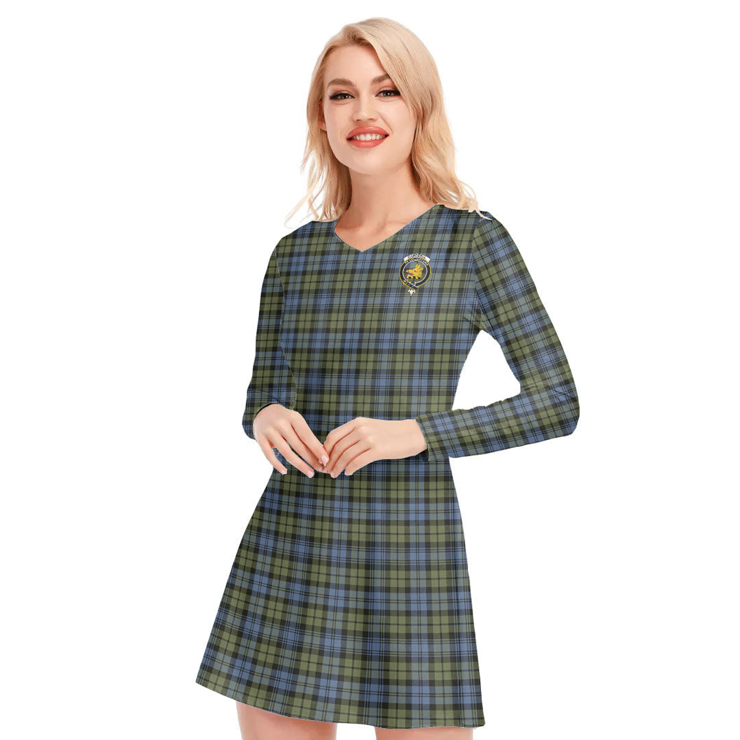 Campbell Faded Tartan Crest V-neck Long Sleeve Dress