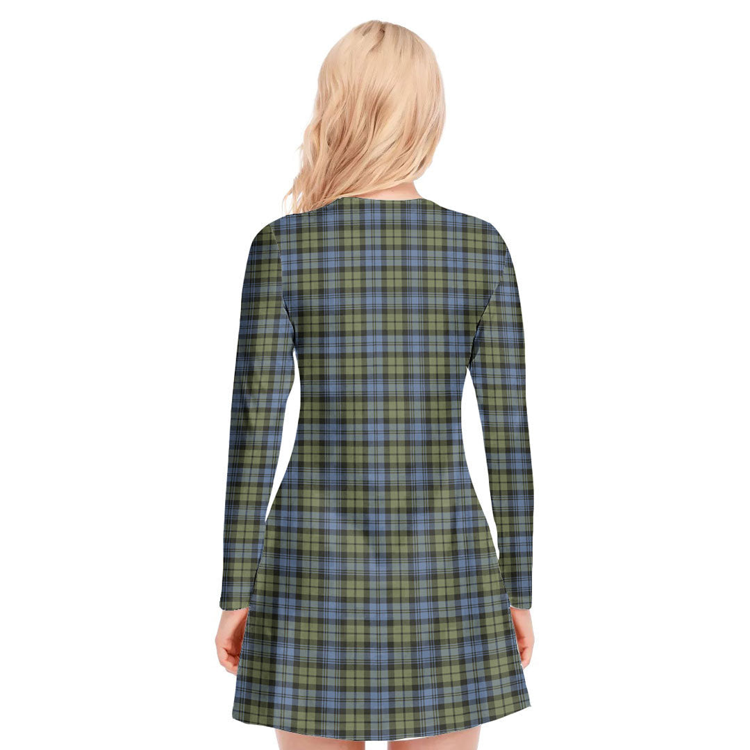 Campbell Faded Tartan Crest V-neck Long Sleeve Dress