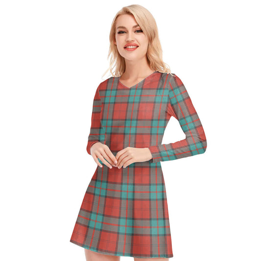 Dunbar Ancient Tartan Plaid V-neck Long Sleeve Dress