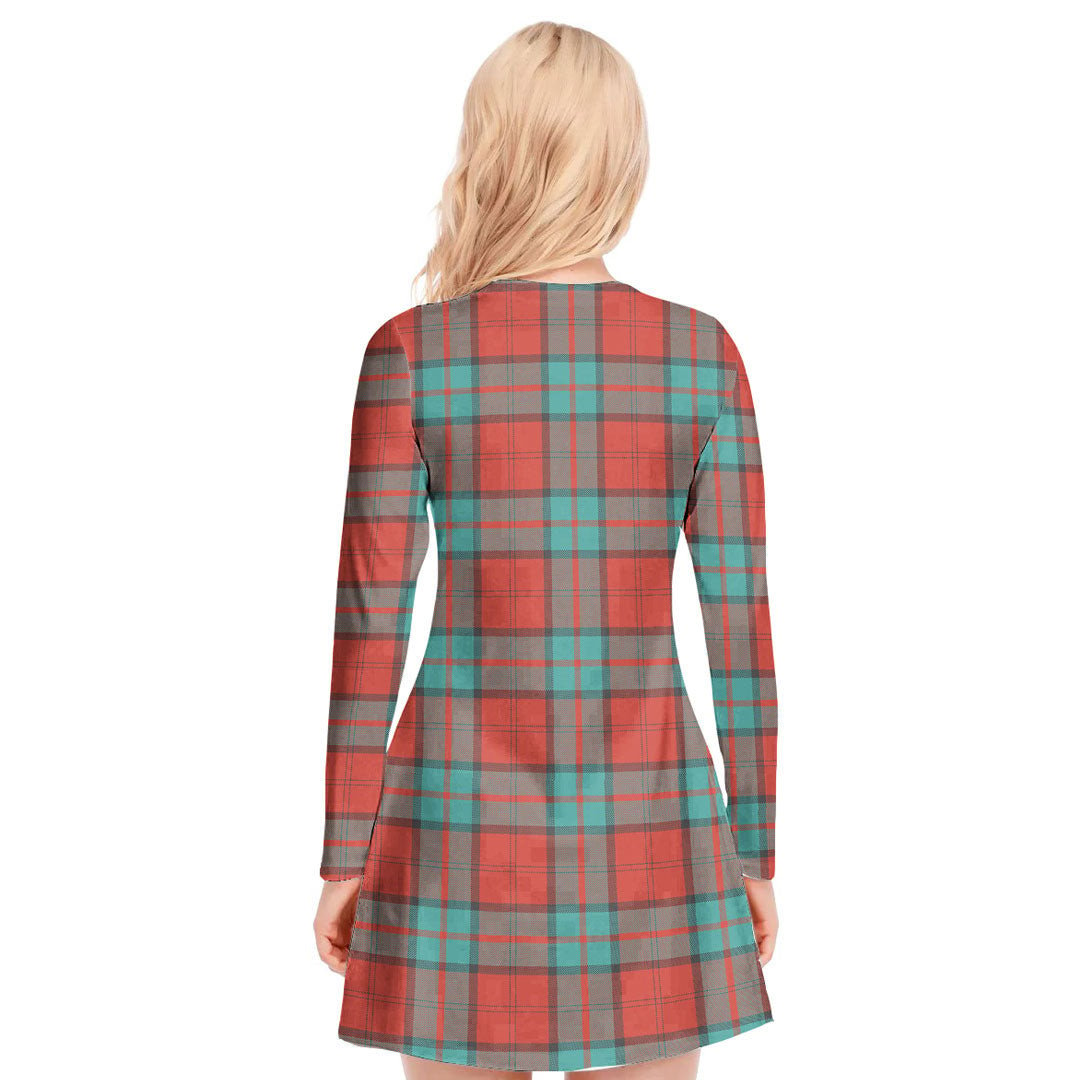 Dunbar Ancient Tartan Plaid V-neck Long Sleeve Dress