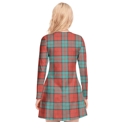 Dunbar Ancient Tartan Plaid V-neck Long Sleeve Dress