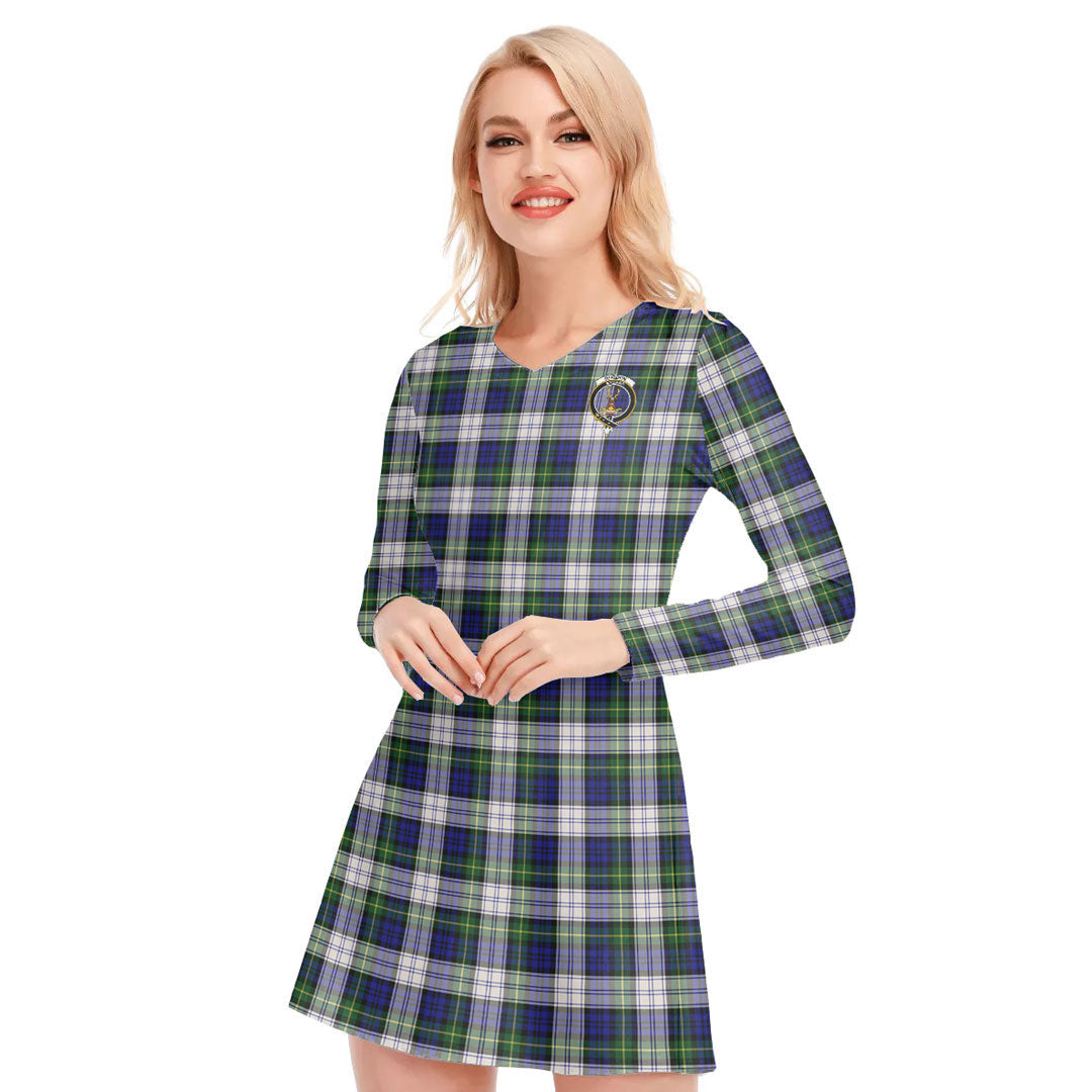 Gordon Dress Modern Tartan Crest V-neck Long Sleeve Dress