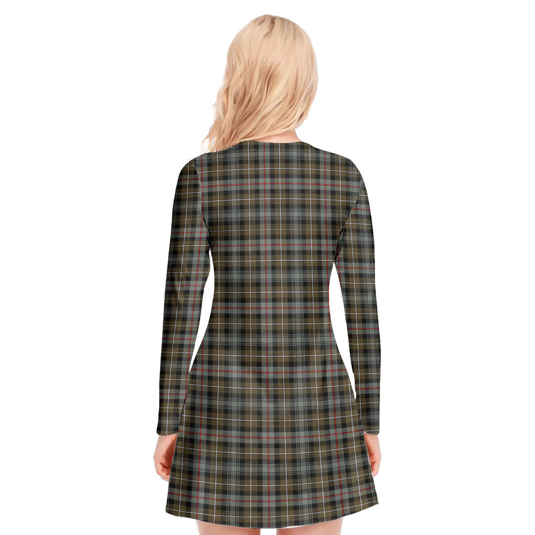 MacKenzie Weathered Tartan Crest V-neck Long Sleeve Dress