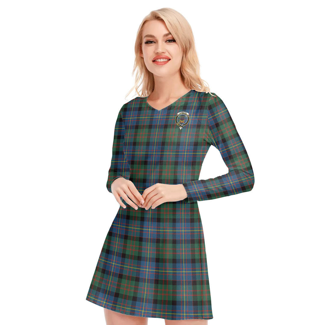 Cameron of Erracht Ancient Tartan Crest V-neck Long Sleeve Dress