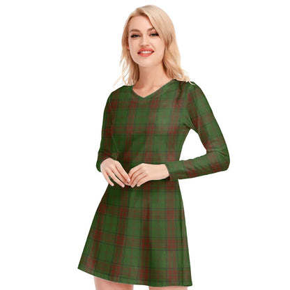 Maxwell Hunting Tartan Plaid V-neck Long Sleeve Dress