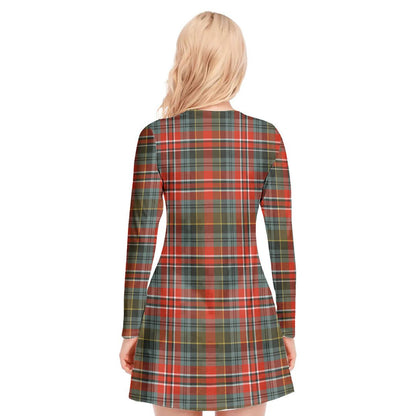 MacPherson Weathered Tartan Crest V-neck Long Sleeve Dress