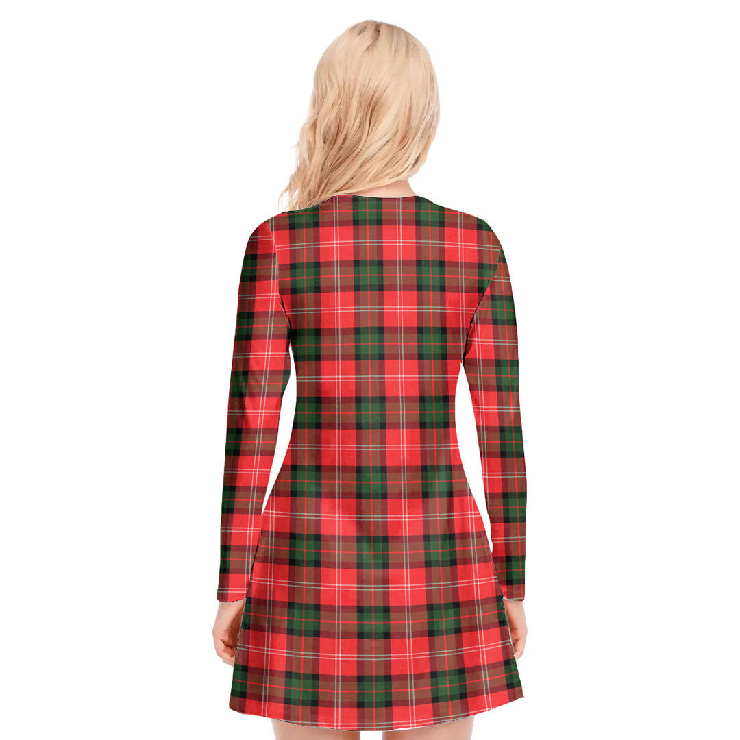 Nesbitt Modern Tartan Crest V-neck Long Sleeve Dress