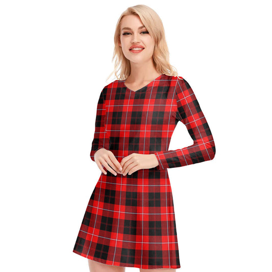 Cunningham Modern Tartan Plaid V-neck Long Sleeve Dress