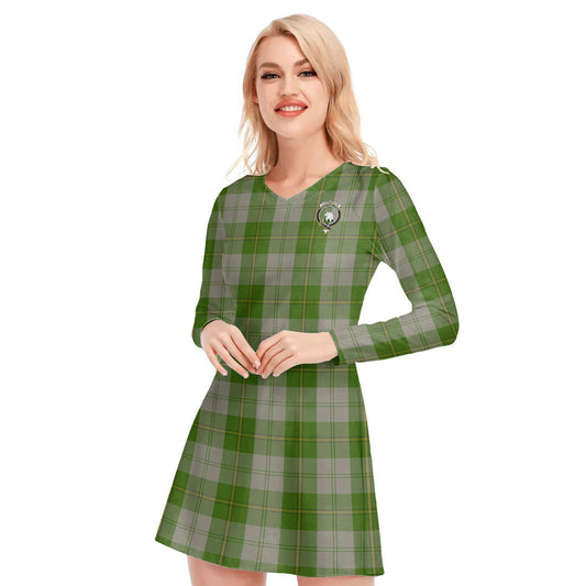 Cunningham Dress Green Dancers Tartan Crest V-neck Long Sleeve Dress