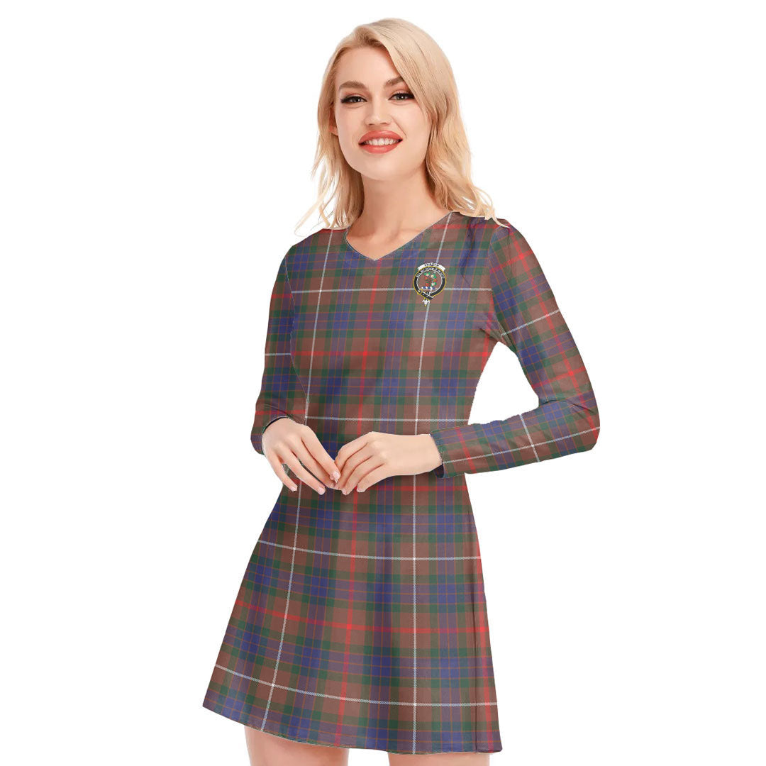 Fraser Hunting Modern Tartan Crest V-neck Long Sleeve Dress