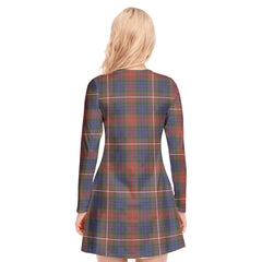 Fraser Hunting Modern Tartan Crest V-neck Long Sleeve Dress
