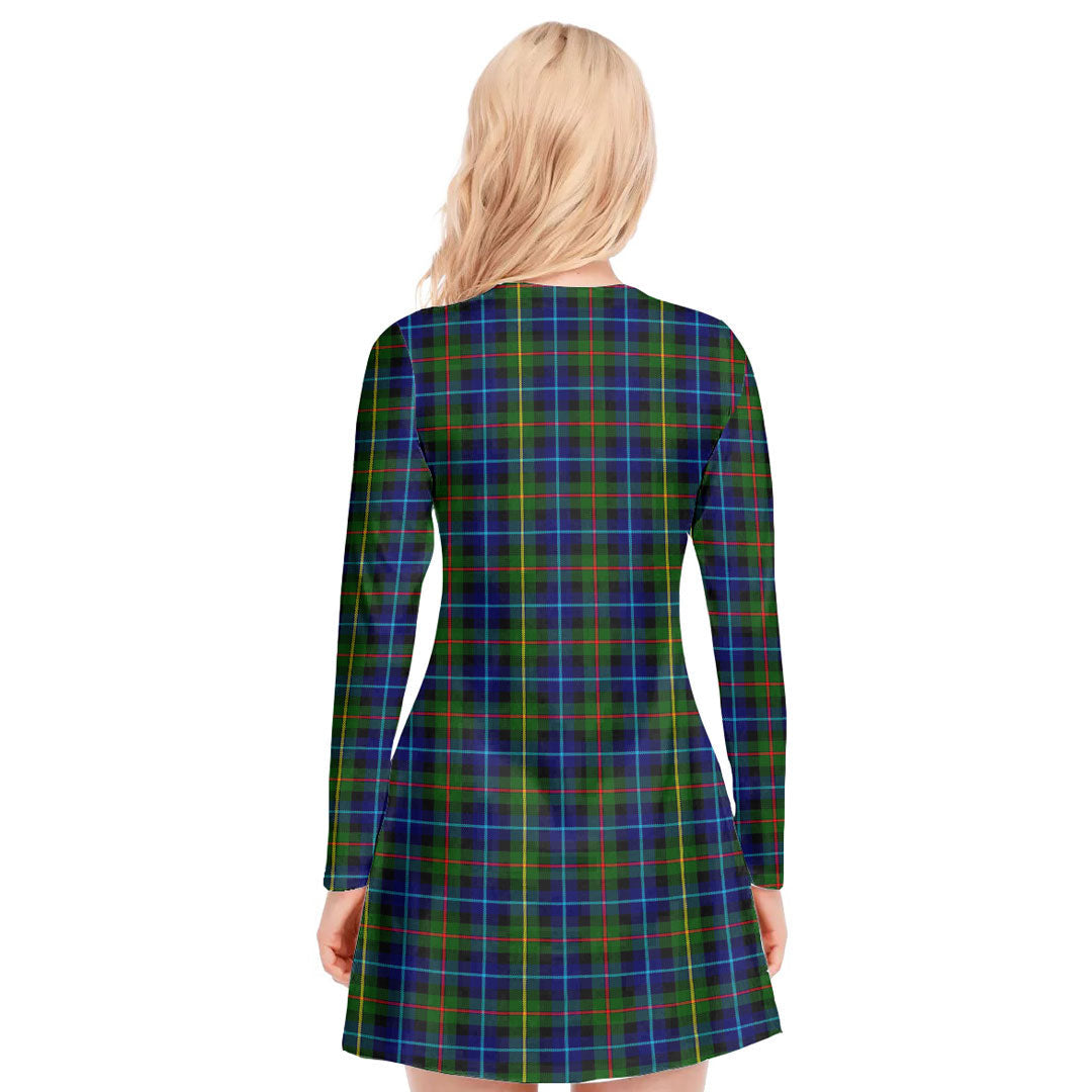 Smith Modern Tartan Plaid V-neck Long Sleeve Dress